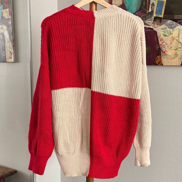 MANGO - Women's Checks Knitted Sweater in Red/Cream - Picture 6 of 8